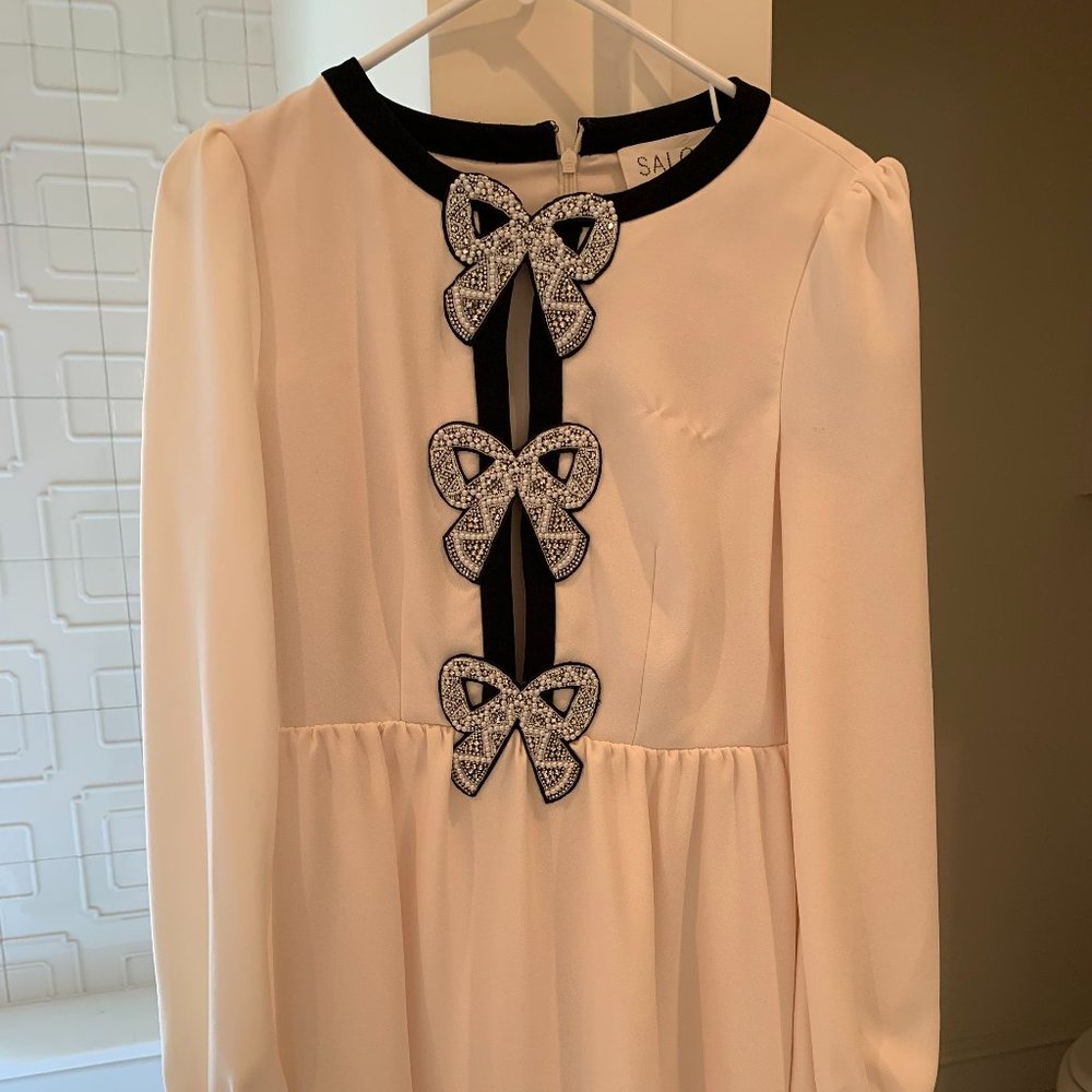 SALONI Camille Bow-embellished Dress In Cream Black Bows - Size 8